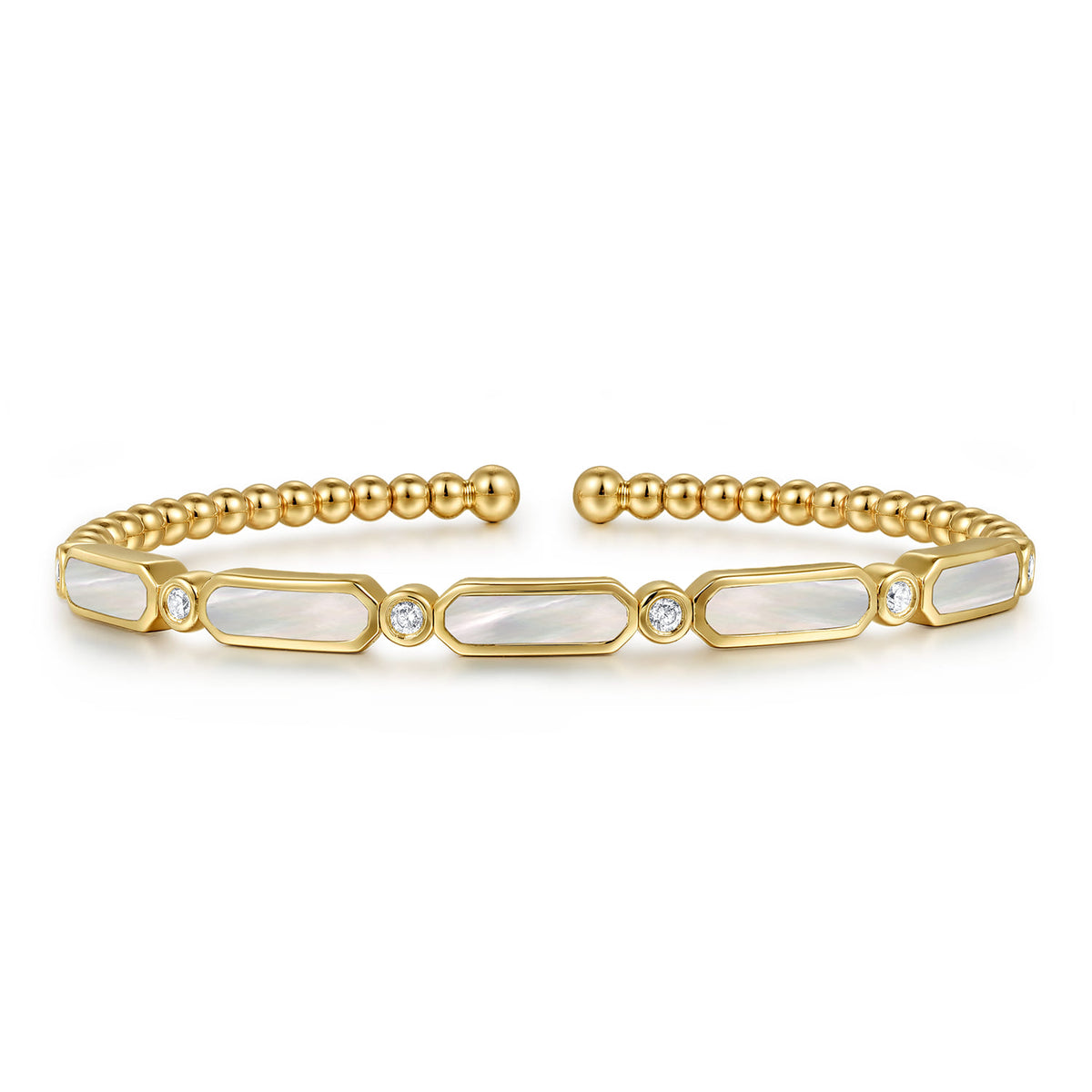 14K Yellow Gold Diamond and White Mother of Pearl Bujukan Bangle — Gabriel & Co. BG4940-62Y45WM
