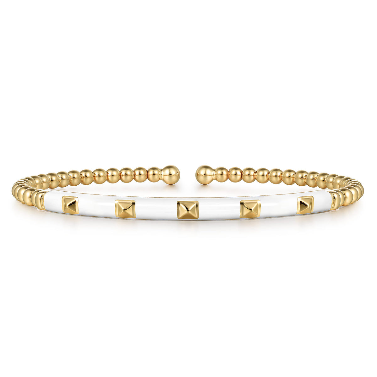 14K Yellow Gold Bujukan Beads and Pyramid Split Bangle with White Enamel — Gabriel & Co. BG4969E9Y4JJJ