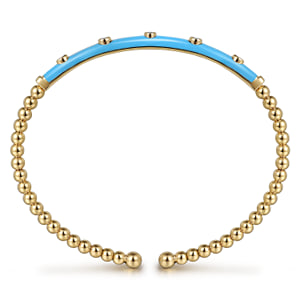 14K Yellow Gold Bujukan Beads and Diamond Split Bangle with Dusk Blue Enamel — Gabriel & Co. BG4970E5Y45JJ
