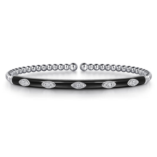14K White Gold Bujukan Beads and Diamond Split Bangle with Black Enamel — Gabriel & Co. BG4971E8W45JJ