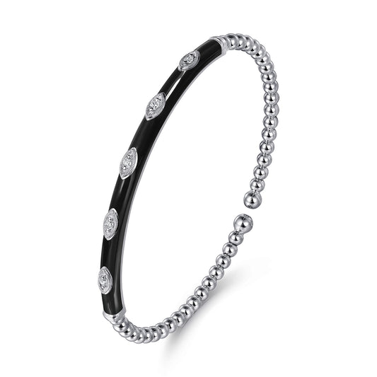 14K White Gold Bujukan Beads and Diamond Split Bangle with Black Enamel — Gabriel & Co. BG4971E8W45JJ