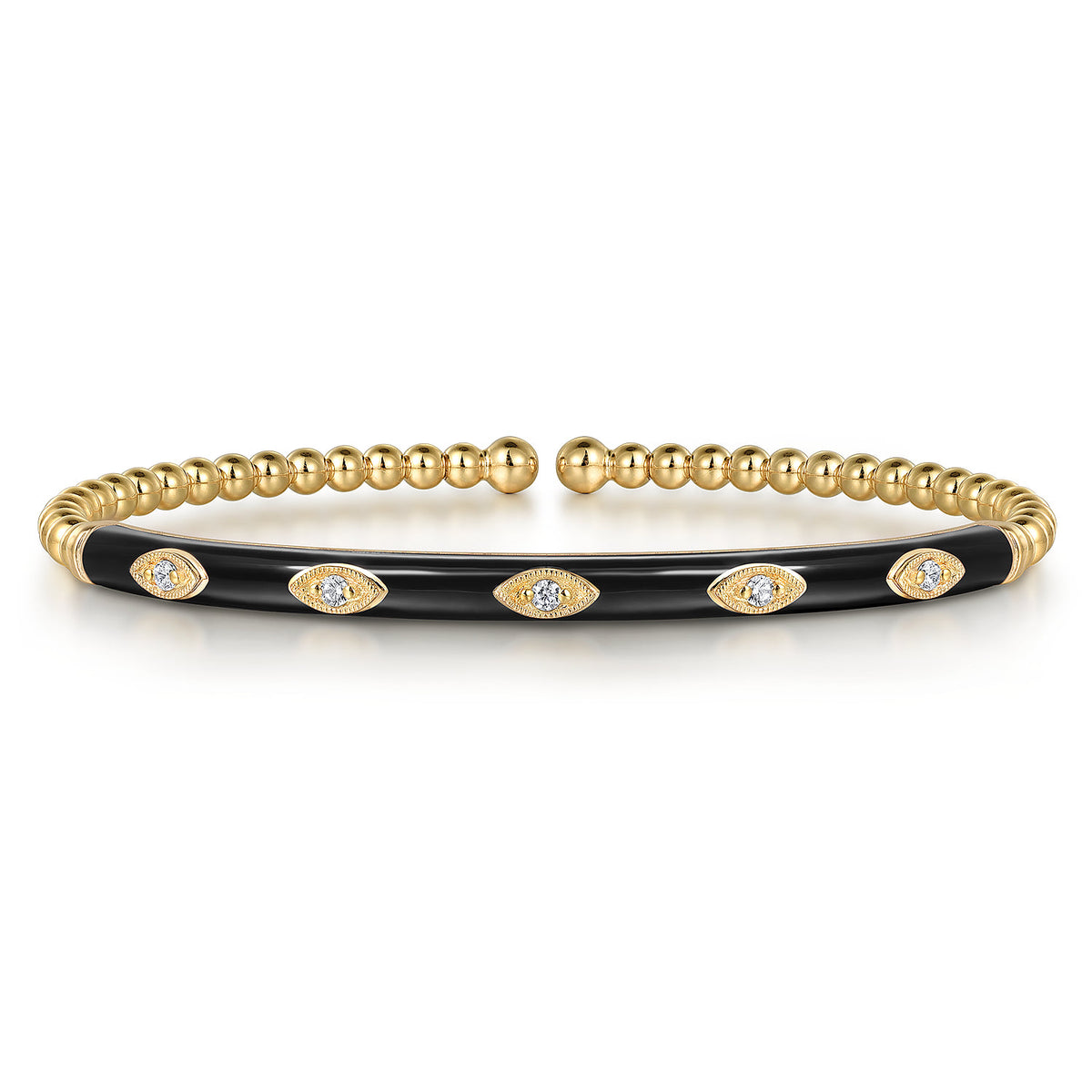 14K Yellow Gold Bujukan Beads and Diamond Split Bangle with Black Enamel — Gabriel & Co. BG4971E8Y45JJ