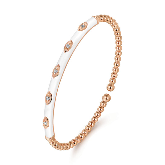 14K Rose Gold Bujukan Beads and Diamond Split Bangle with White Enamel — Gabriel & Co. BG4971E9K45JJ