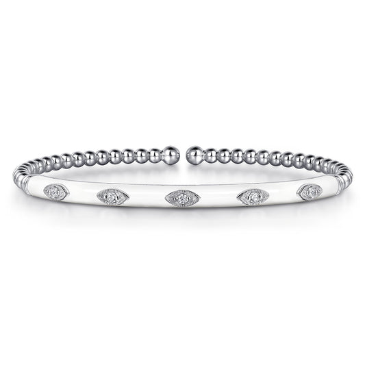 14K White Gold Bujukan Beads and Diamond Split Bangle with White Enamel — Gabriel & Co. BG4971E9W45JJ