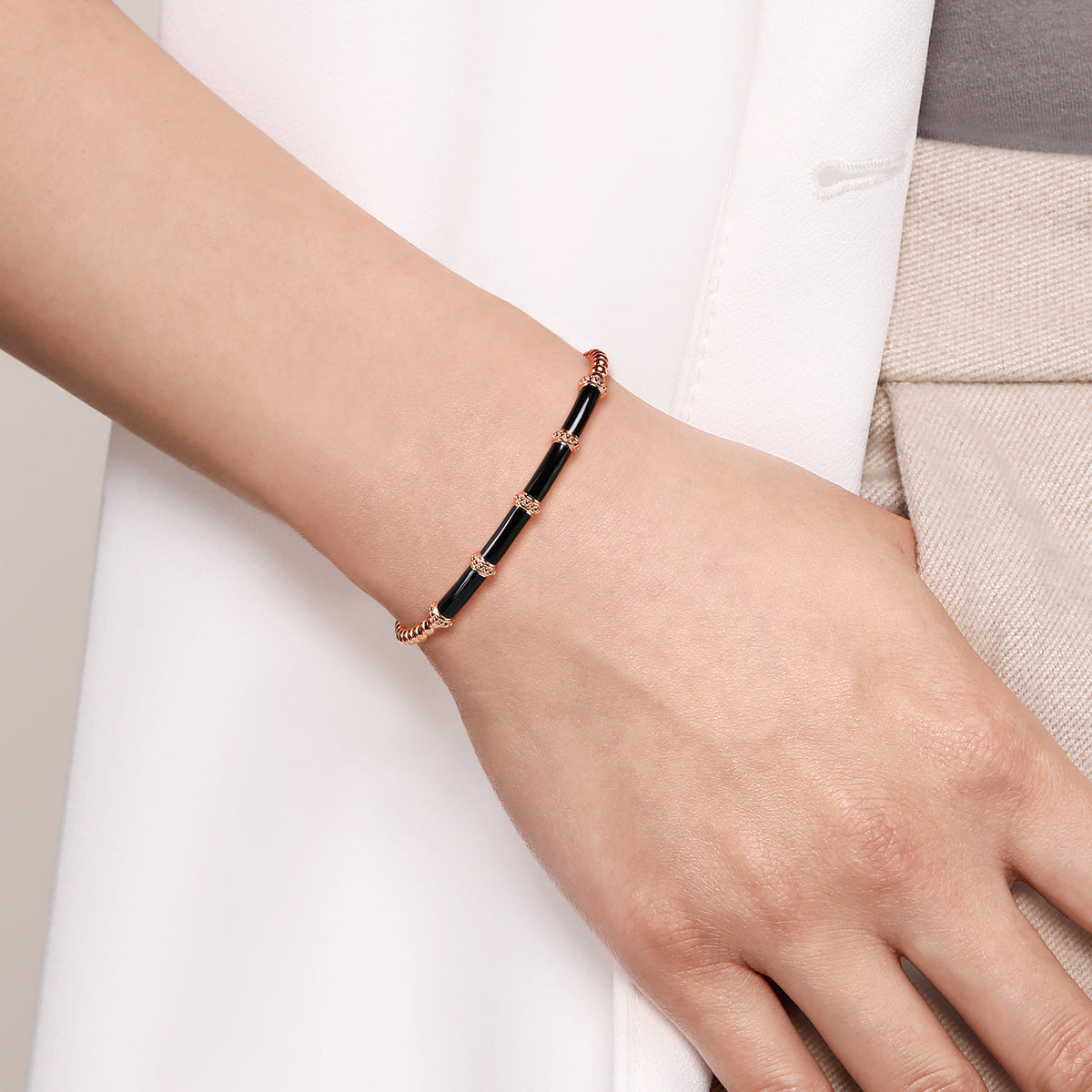 14K Rose Gold Bujukan and Bar Split Bangle with Black Enamel — Gabriel & Co. BG4972E8K4JJJ