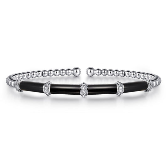 14K White Gold Bujukan and Bar Split Bangle with Black Enamel — Gabriel & Co. BG4972E8W4JJJ
