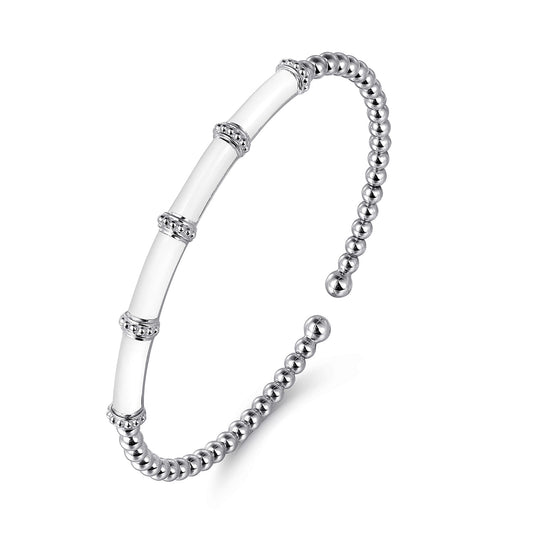 14K White Gold Bujukan and Bar Split Bangle with White Enamel — Gabriel & Co. BG4972E9W4JJJ