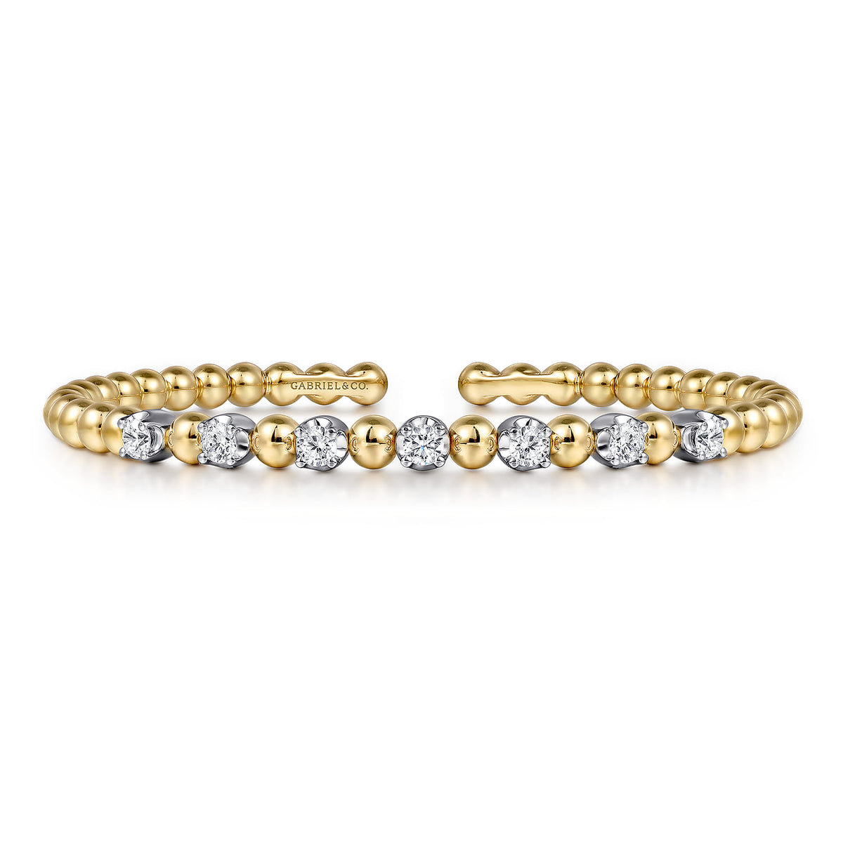 14K White and Yellow Gold Diamond Bujukan Beads Split Bangle — Gabriel & Co. BG4973-62M45JJ