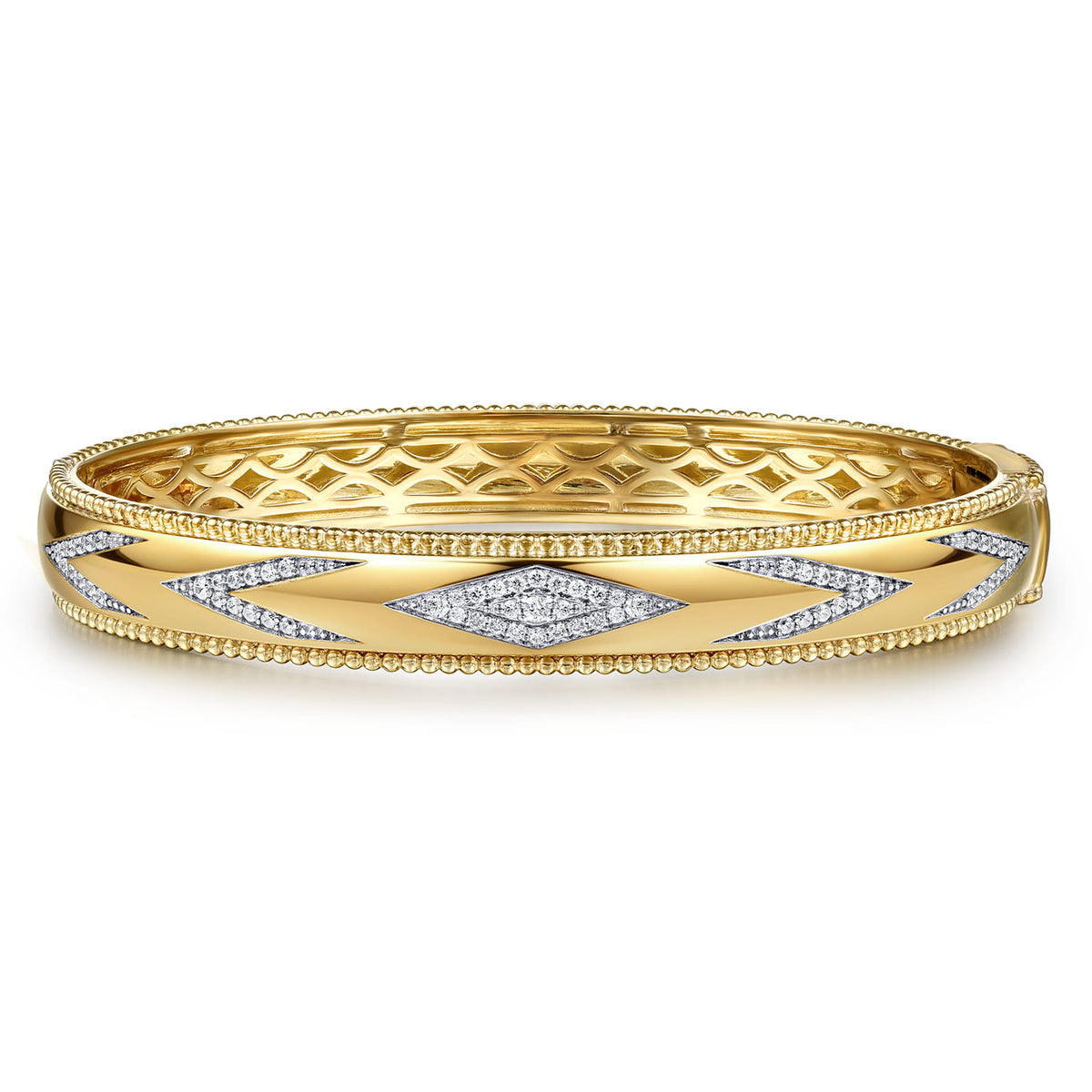 Beaded Closed Bangle Bracelet 14K Yellow Gold Diamond 0.35ct Bujukan — Gabriel & Co. BG5021-62Y45JJ
