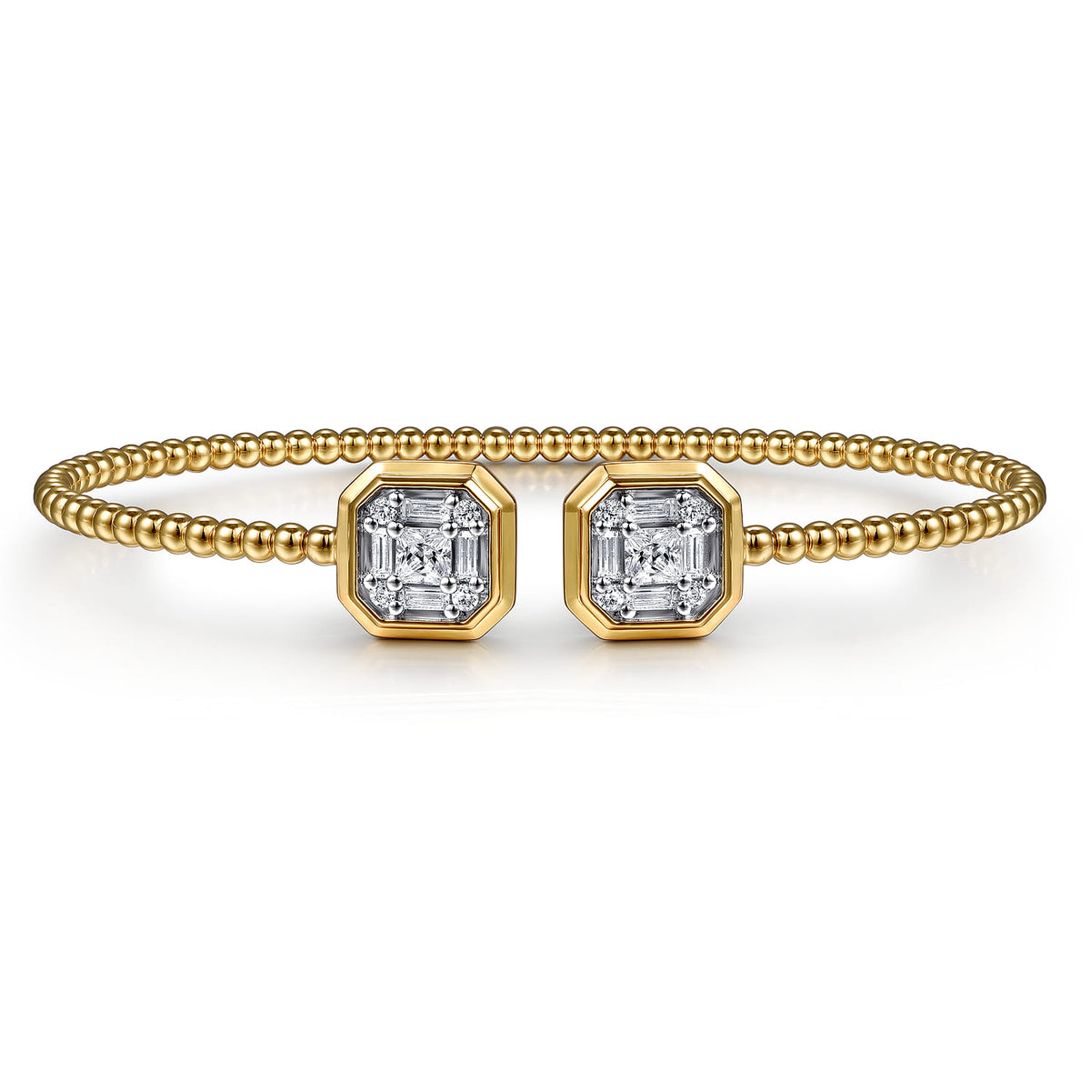 Beaded Open Bangle Bracelet 14K Yellow Gold Diamond 0.75ct Bujukan — Gabriel & Co. BG5049-62Y44JJ