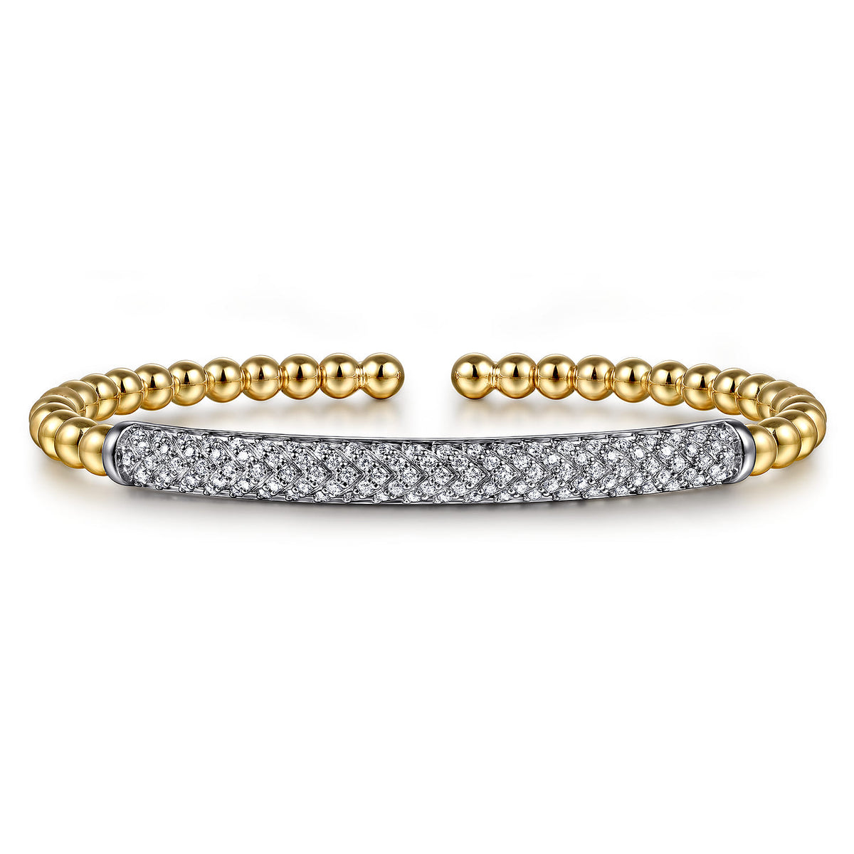 14K White & Yellow Gold Bujukan Beads and Diamond Split Bangle Bracelet — Gabriel & Co. BG5057-62M45JJ