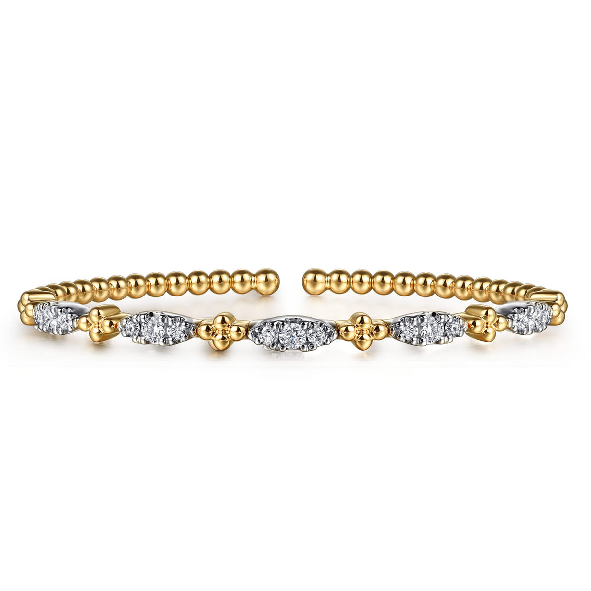 14K White & Yellow Gold Bujukan Clover and Diamond Station Split Bangle Bracelet — Gabriel & Co. BG5058-6M45JJ