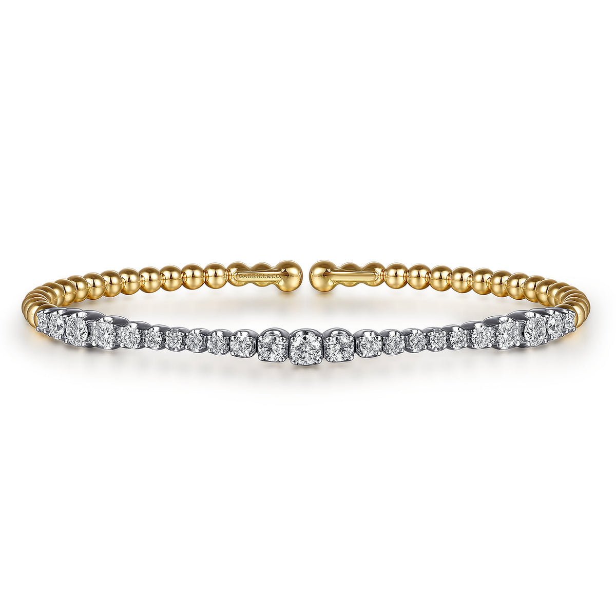 14K White & Yellow Gold Bujukan Beads and Graduating Diamond Split Bangle Bracelet — Gabriel & Co. BG5060-62M45JJ