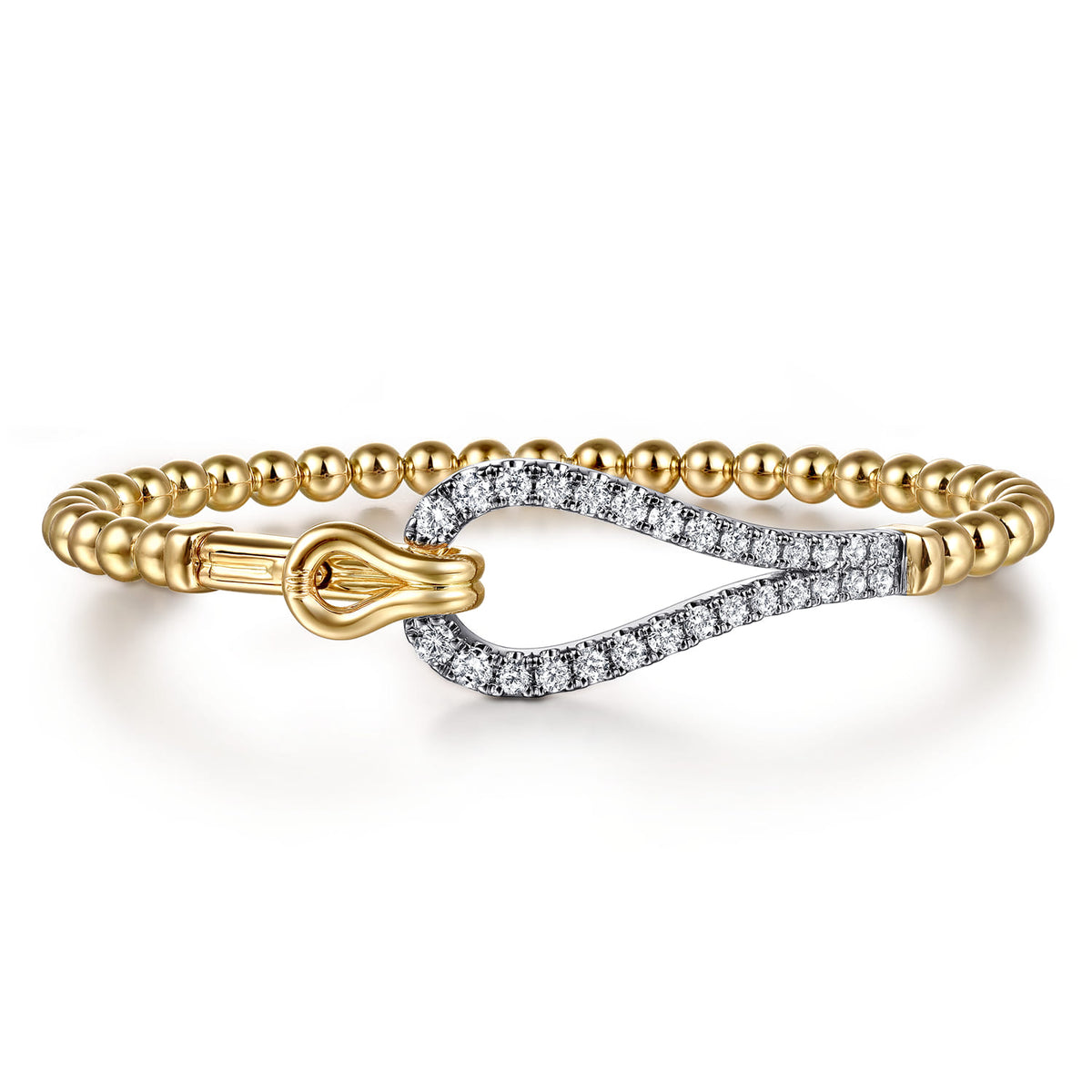 14K Mix of White and Yellow Gold Diamond Stirrup Bujukan Bangle — Gabriel & Co. BG5081-6M45JJ
