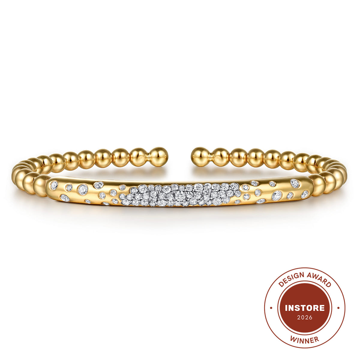 Beaded Bangle Bracelet Cuff 14K Yellow Gold Diamond 0.55ct Bujukan — Gabriel & Co. BG5085-62Y45JJ