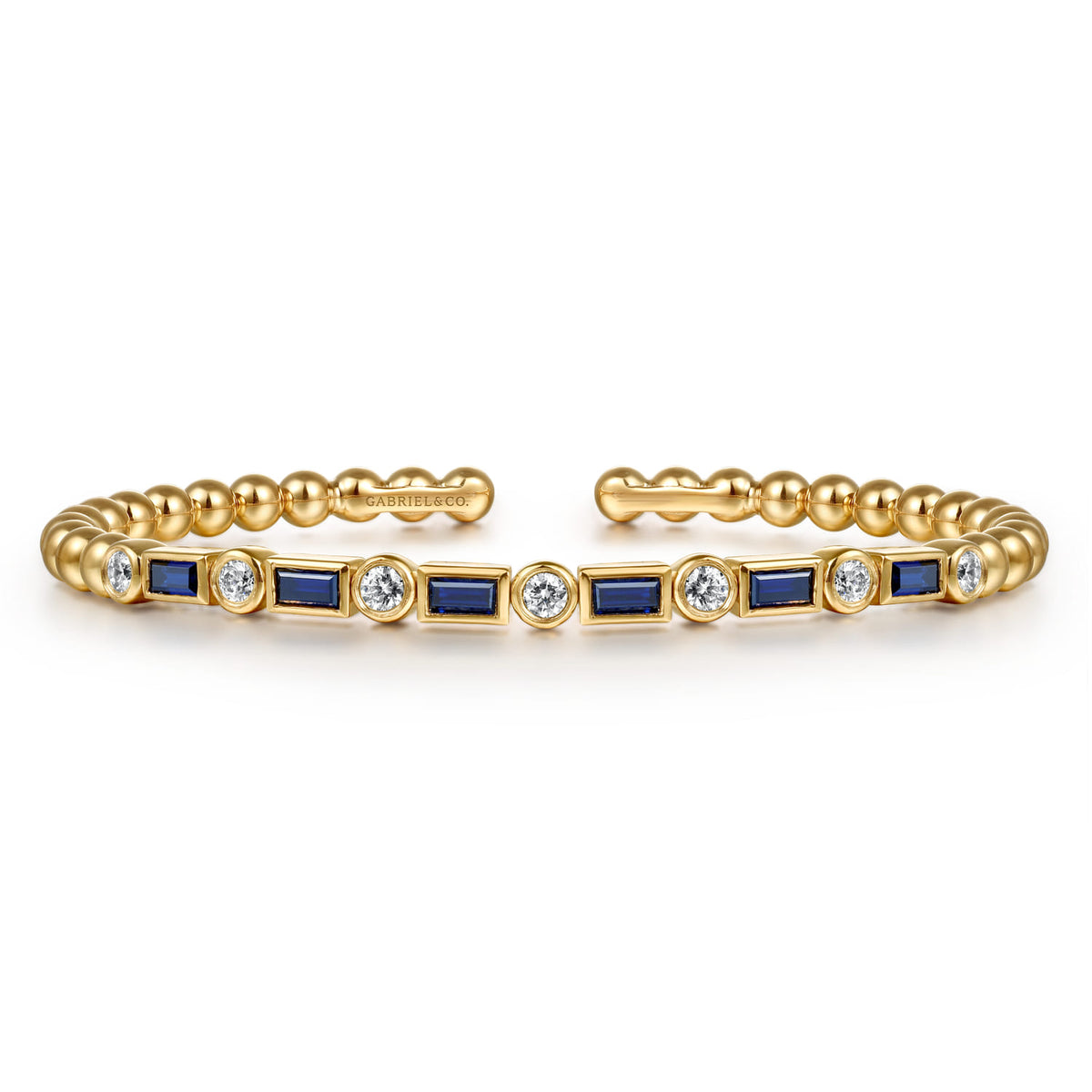 14K Yellow Gold Bujukan Diamond and Rectangle Sapphire Split Bangle Bracelet — Gabriel & Co. BG5087-6Y45SA