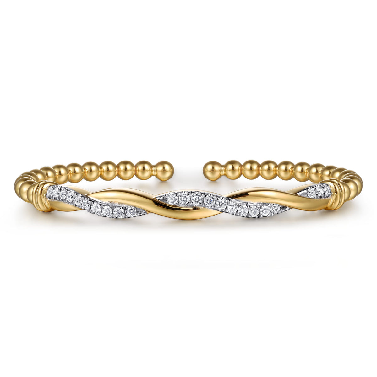 14K Yellow Gold Bujukan Diamond Twist Split Bangle Bracelet — Gabriel & Co. BG5089-62Y45JJ