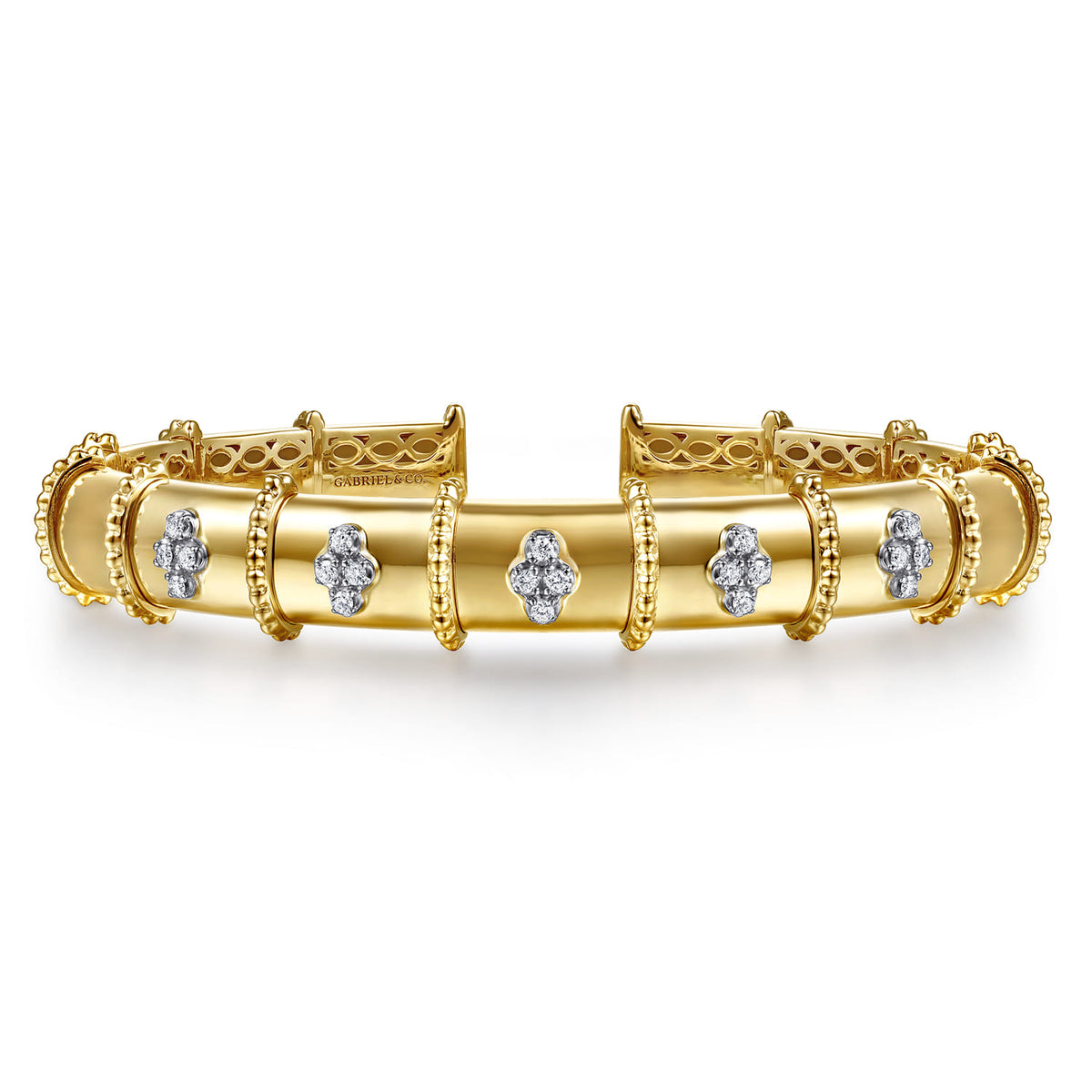 14K White & Yellow Gold Bujukan and Diamond Split Bangle Bracelet — Gabriel & Co. BG5123-6M45JJ