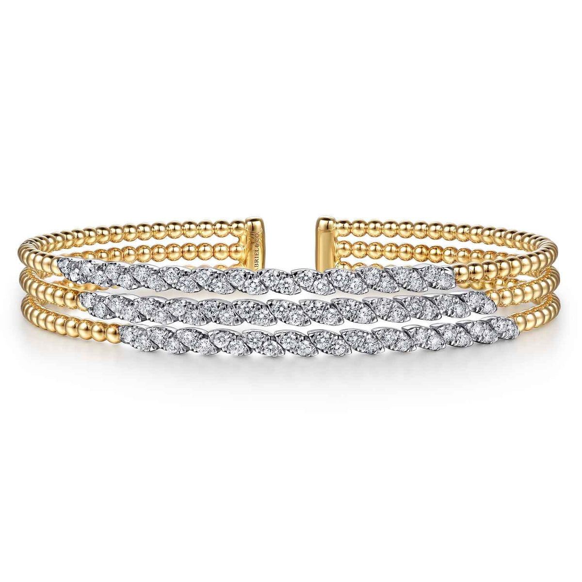 14K White & Yellow Gold Bujukan and Diamond Marquise Multi Row Split Bangle Bracelet — Gabriel & Co. BG5191-57M45JJ