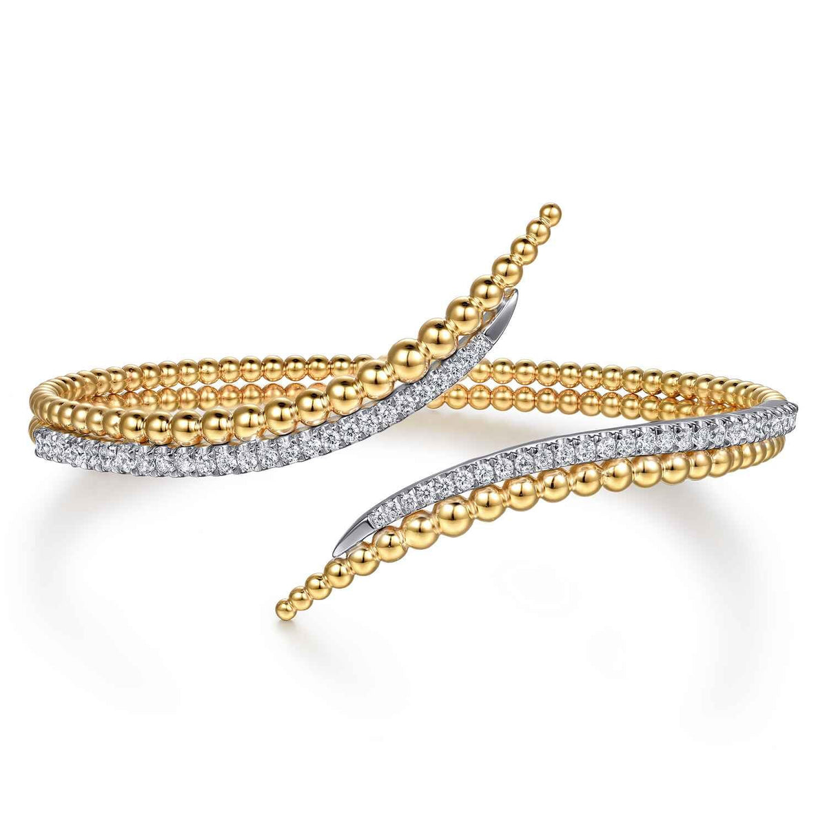 14K White&Yellow Gold Bujukan Spike and Diamond Bypass Bangle Bracelet — Gabriel & Co. BG5285-57M45JJ