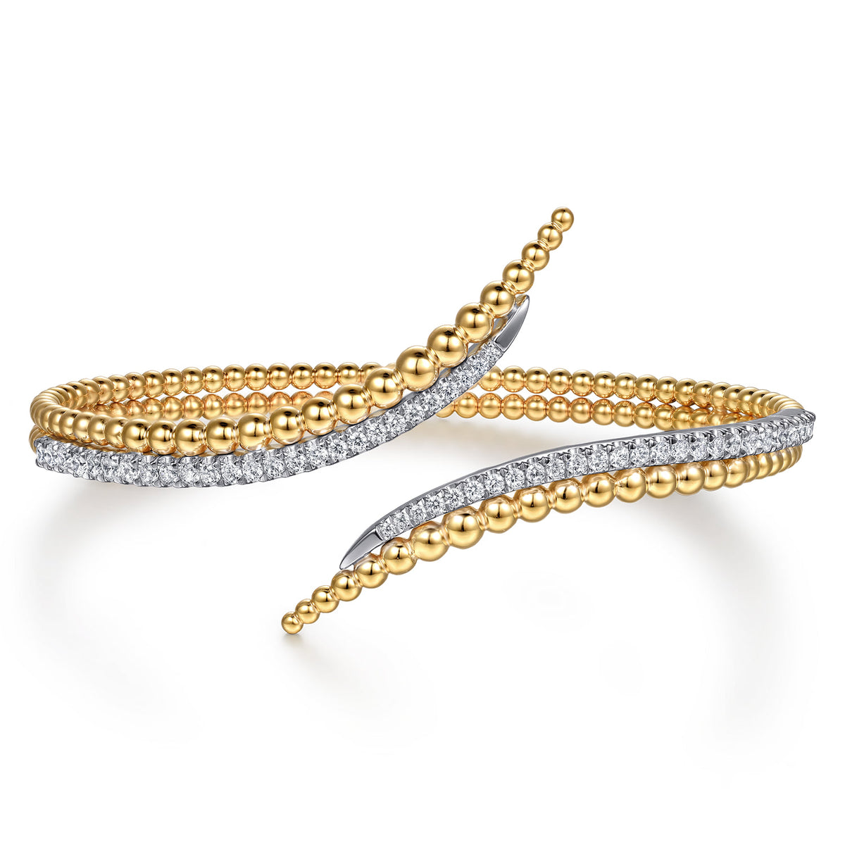 14K White&Yellow Gold Bujukan Spike and Diamond Bypass Bangle Bracelet — Gabriel & Co. BG5285-6M45JJ