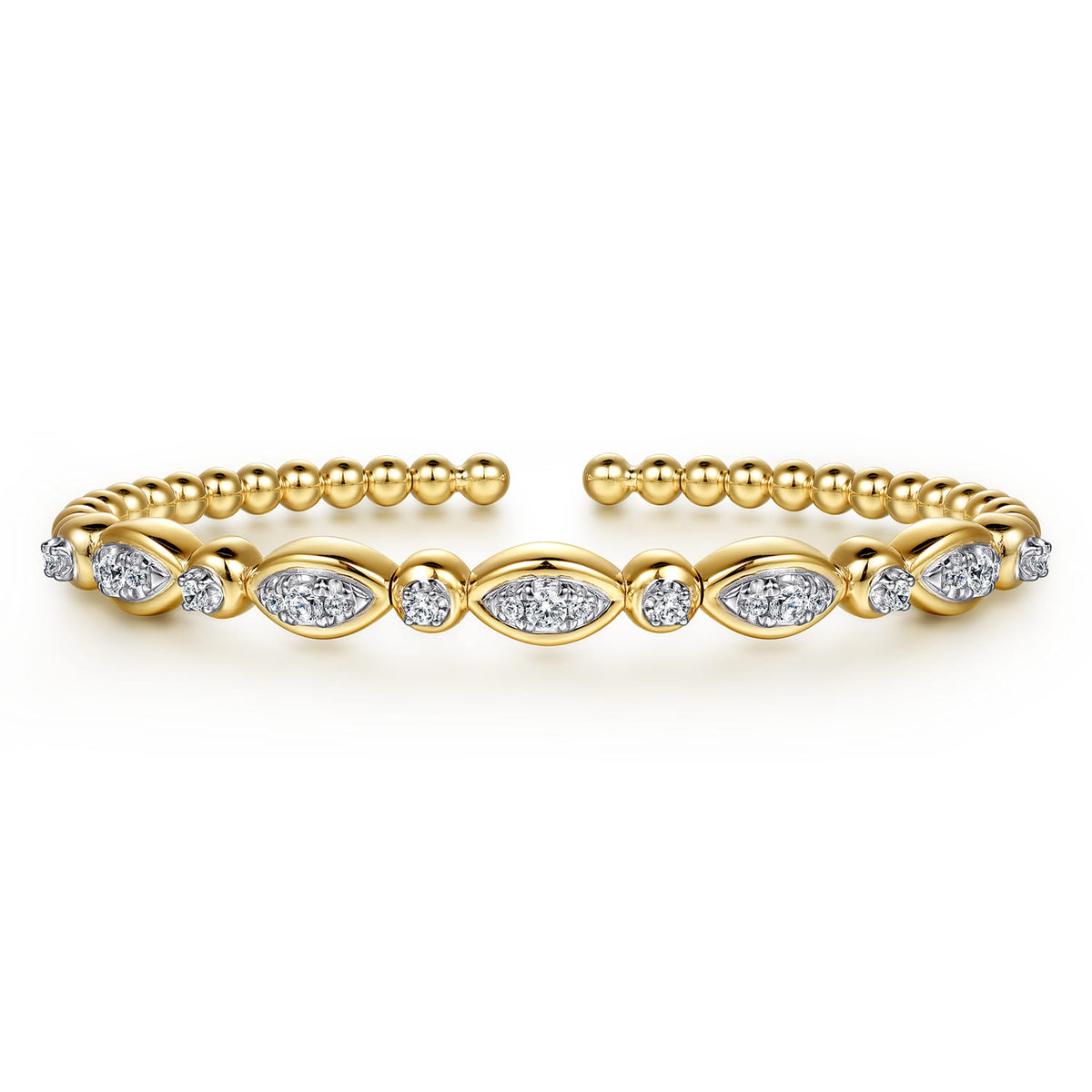14K White&Yellow Gold Bujukan Marquise Bezel Diamond Bangle Bracelet — Gabriel & Co. BG5286-6M45JJ