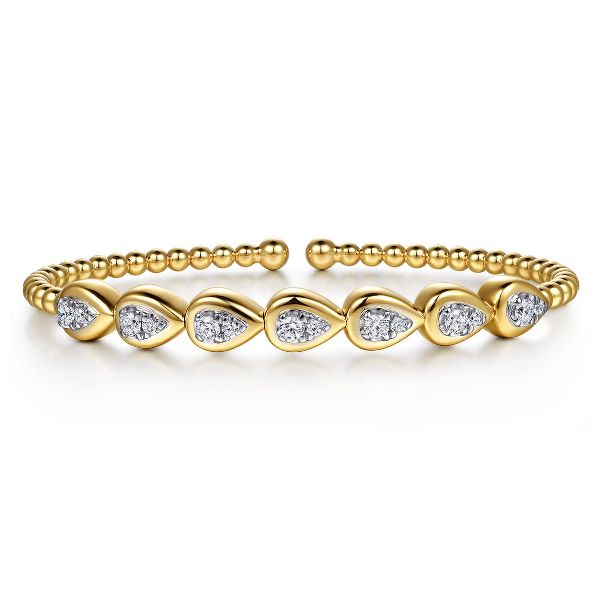 14K White&Yellow Gold Bujukan Pear Bezel Diamond Split Bangle Bracelet — Gabriel & Co. BG5290-6M45JJ