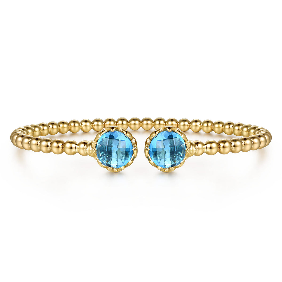 14K Yellow Gold Bujukan Blue Topaz Floral Split Bangle Bracelet with Dusk Blue Enamel — Gabriel & Co. BG5291E557Y4JBT