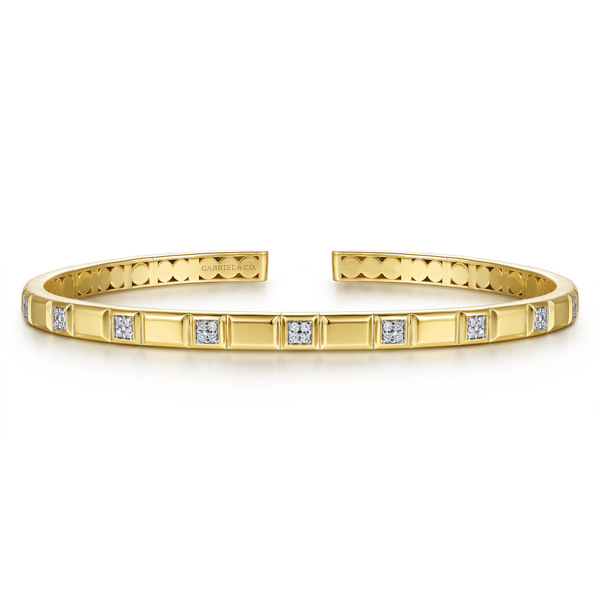 14K Yellow Gold Diamond and Half Cube Cuff Bangle Bracelet — Gabriel & Co. BG5321-57Y45JJ