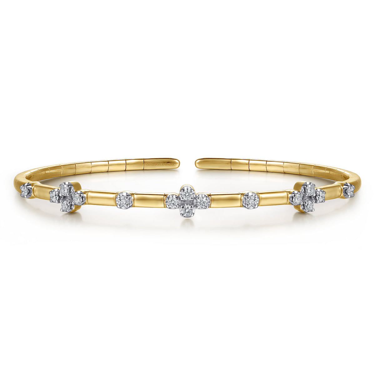 14K Yellow Gold Diamond Clover Station Cuff Bangle Bracelet — Gabriel & Co. BG5323-57Y45JJ
