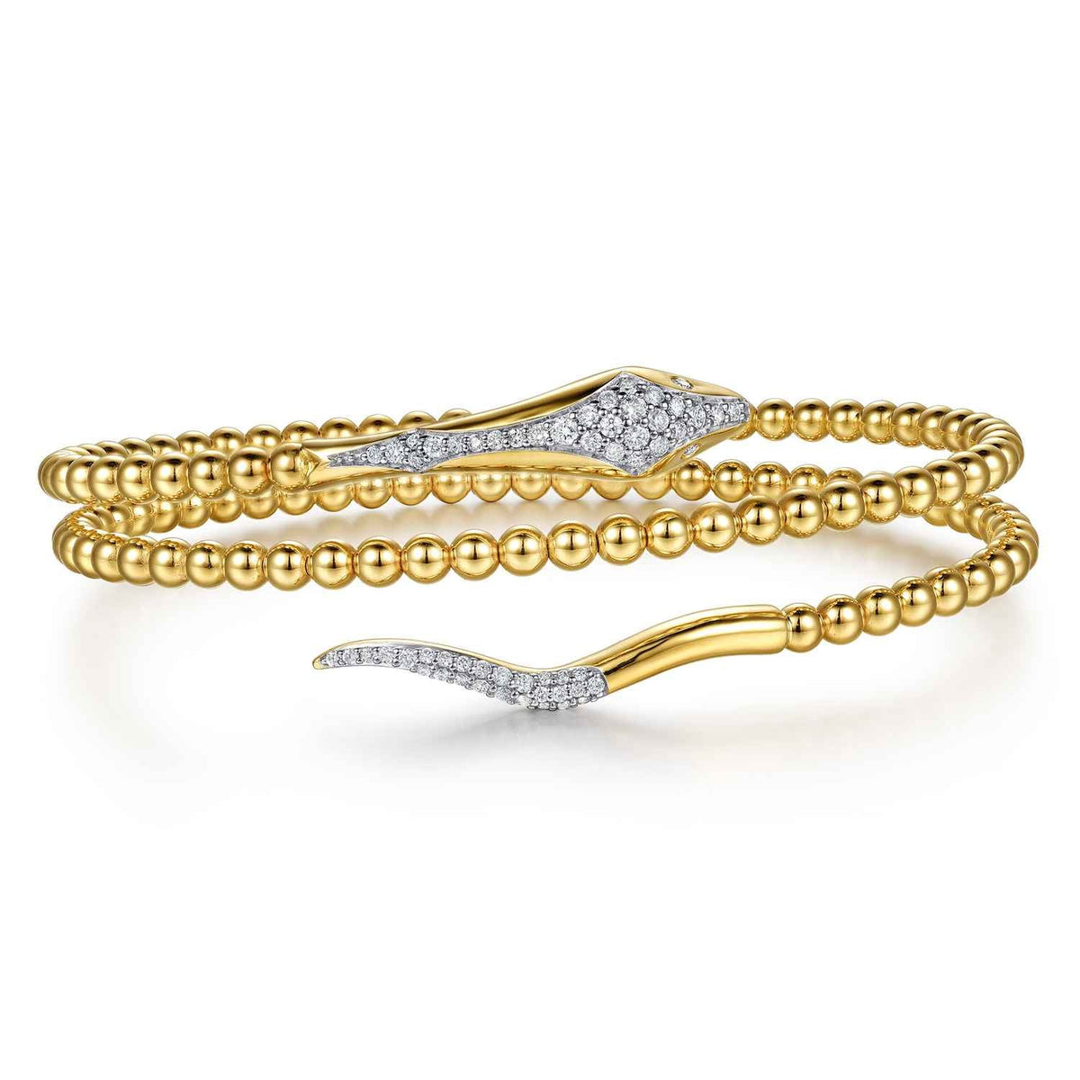14K Yellow Gold Bujukan Beaded and Diamond Snake Wrapped Bangle Bracelet — Gabriel & Co. BG5330-57Y45JJ