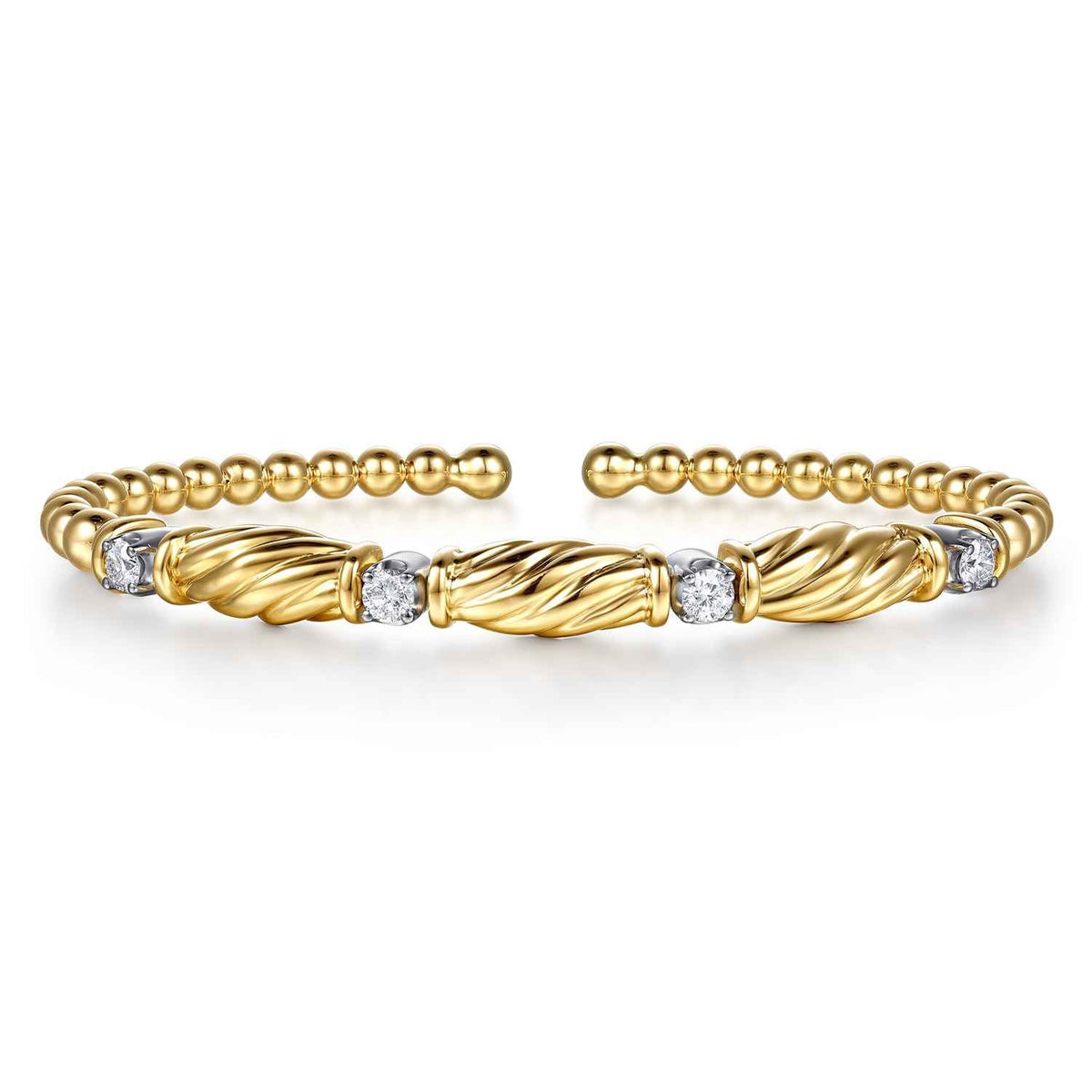 14K White&Yellow Gold Bujukan Beaded Diamond Station Cuff Bangle Bracelet — Gabriel & Co. BG5364-57M45JJ