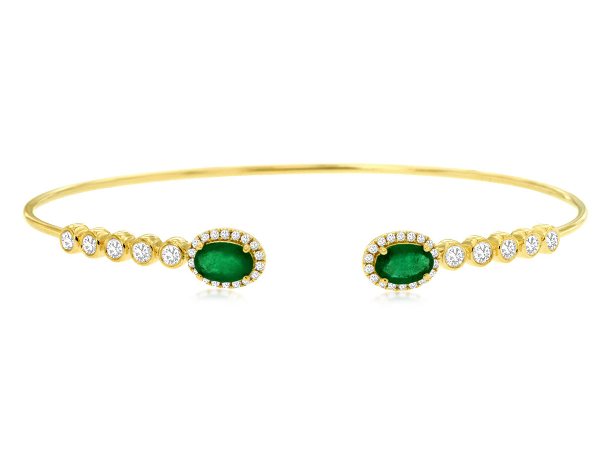 14k Yellow Gold 0.53ctw Round Brilliant Diamond and 0.88ctw Emerald Bracelet