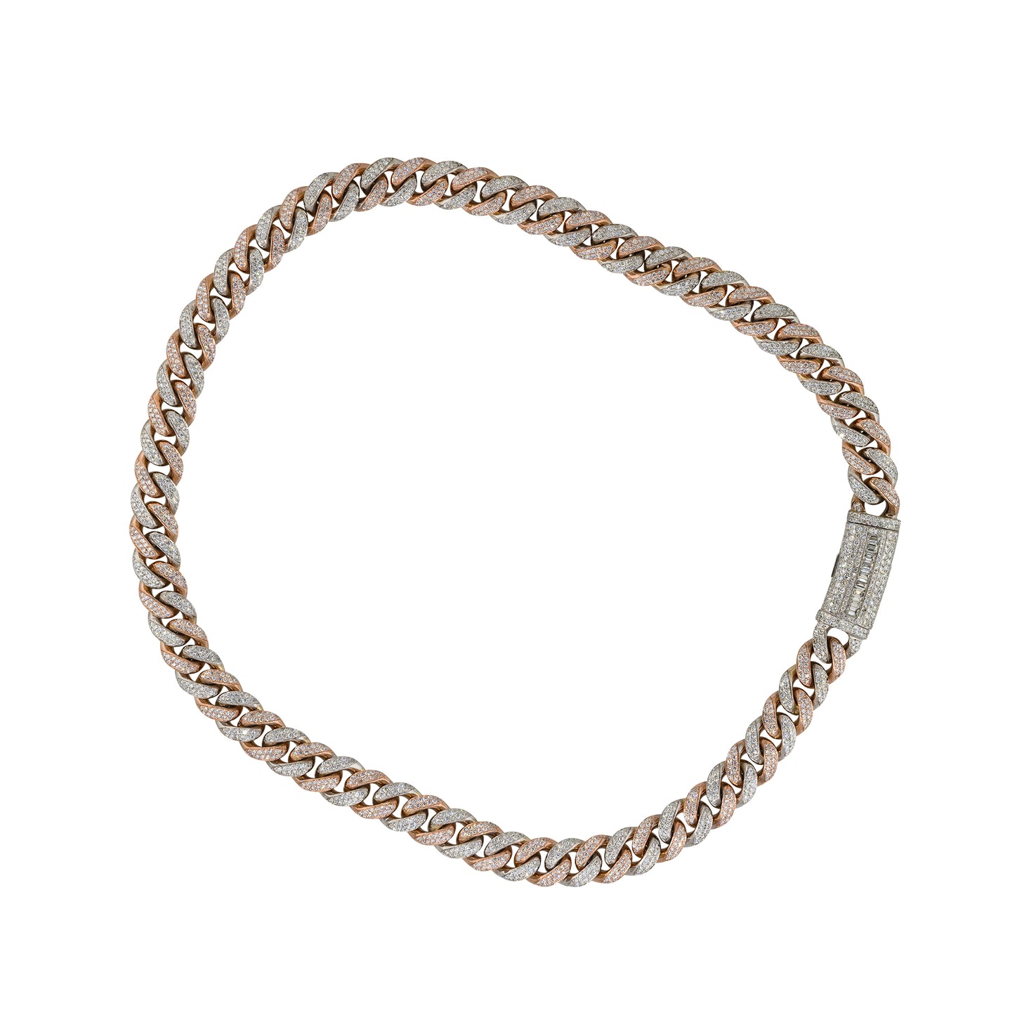 10k Two Tone 27ctw Diamond Pave Cuban Chain Necklace