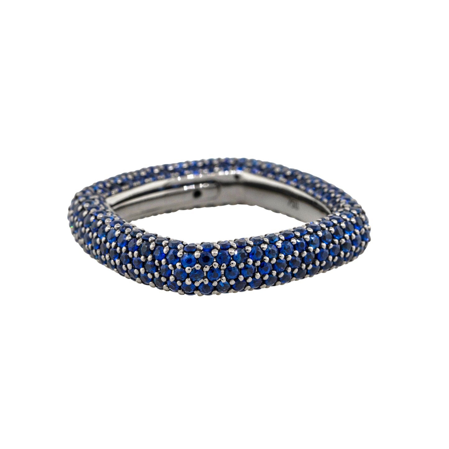 18k Black Gold 4.01ctw Natural Round Cut Blue Sapphire Pave Square Ring