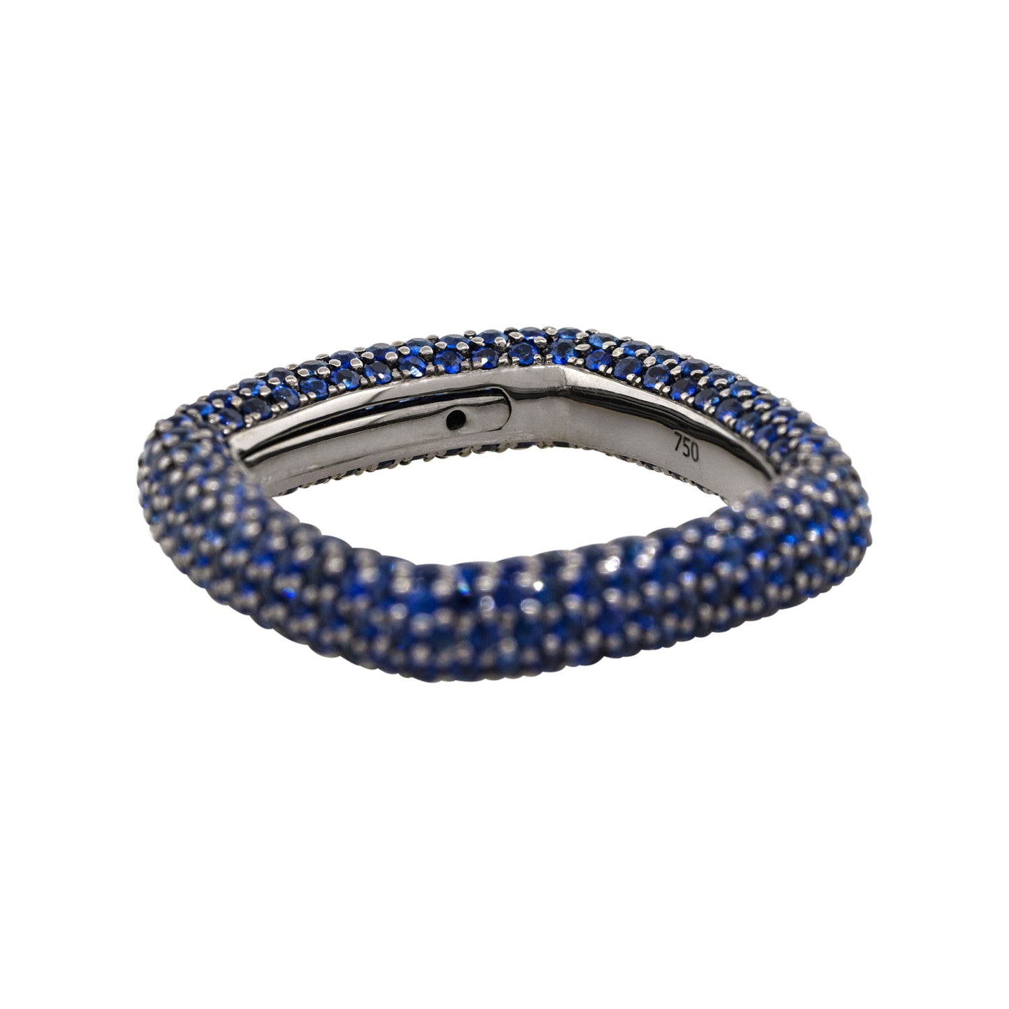 18k Black Gold 4.01ctw Natural Round Cut Blue Sapphire Pave Square Ring