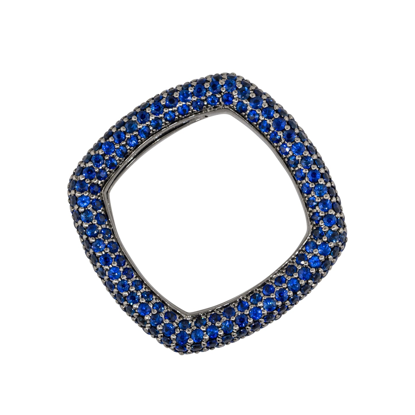 18k Black Gold 4.01ctw Natural Round Cut Blue Sapphire Pave Square Ring