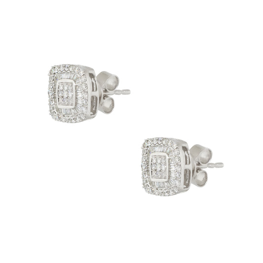14k White Gold 0.66ctw Invisible Set Diamond Pave Stud Earrings