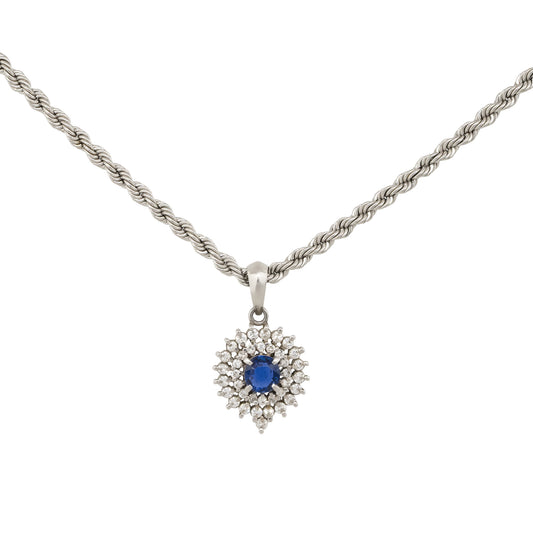 Platinum 0.53ct Oval Sapphire Center Diamond Pendant Necklace