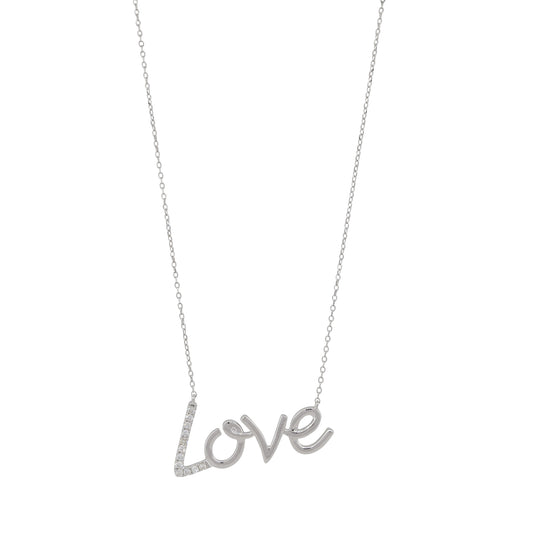 14k White Gold 0.10ctw Diamond "Love" Pendant Necklace