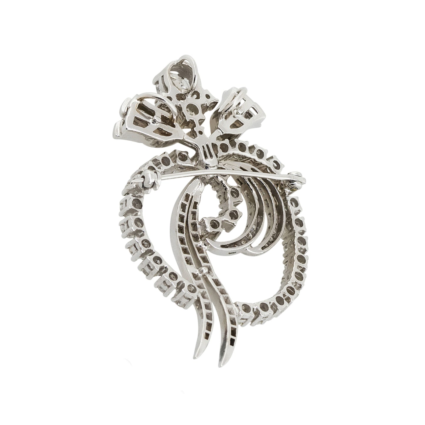 Platinum 4ctw Diamond Pave Open Work Flower Brooch