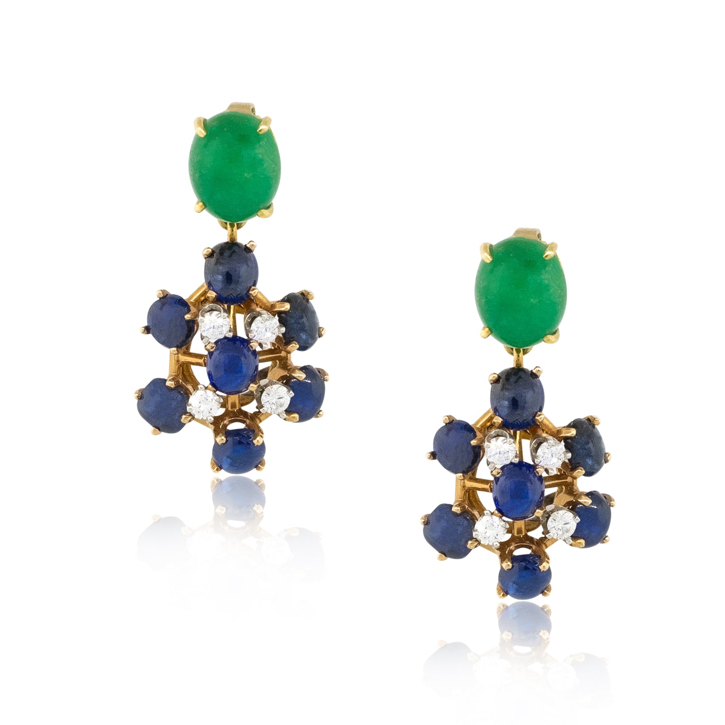 14k Yellow Gold 0.50ctw Diamond and Cabochon Gemstone Dangle Earrings