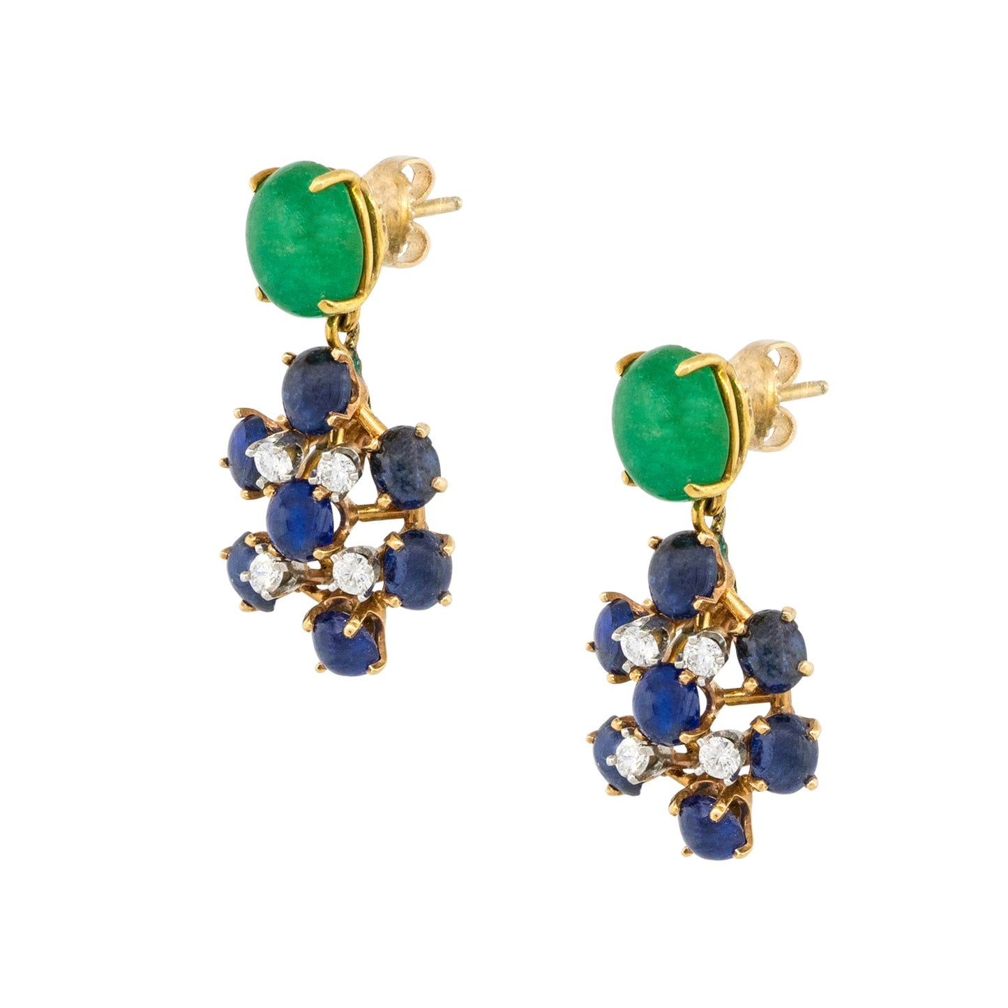 14k Yellow Gold 0.50ctw Diamond and Cabochon Gemstone Dangle Earrings