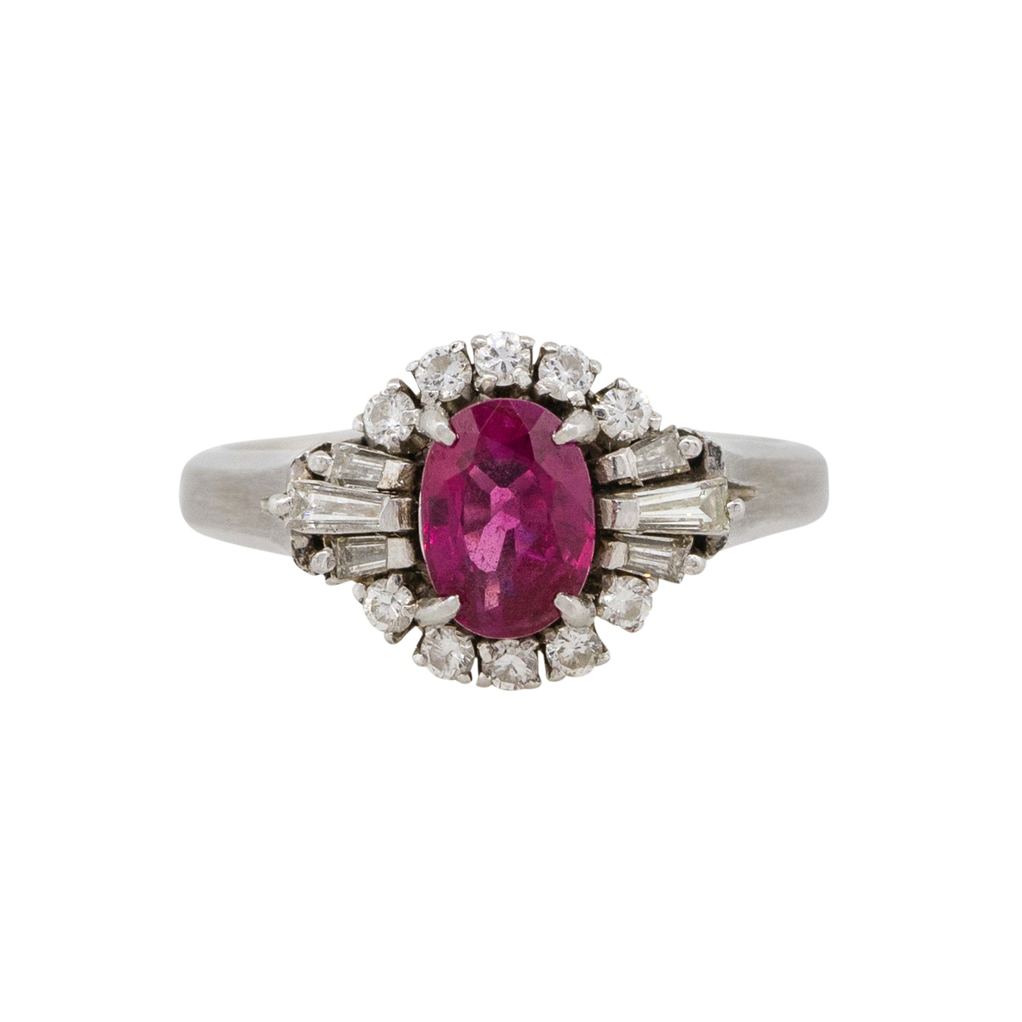 Platinum 0.75ct Oval Cut Ruby Diamond Cocktail Ring