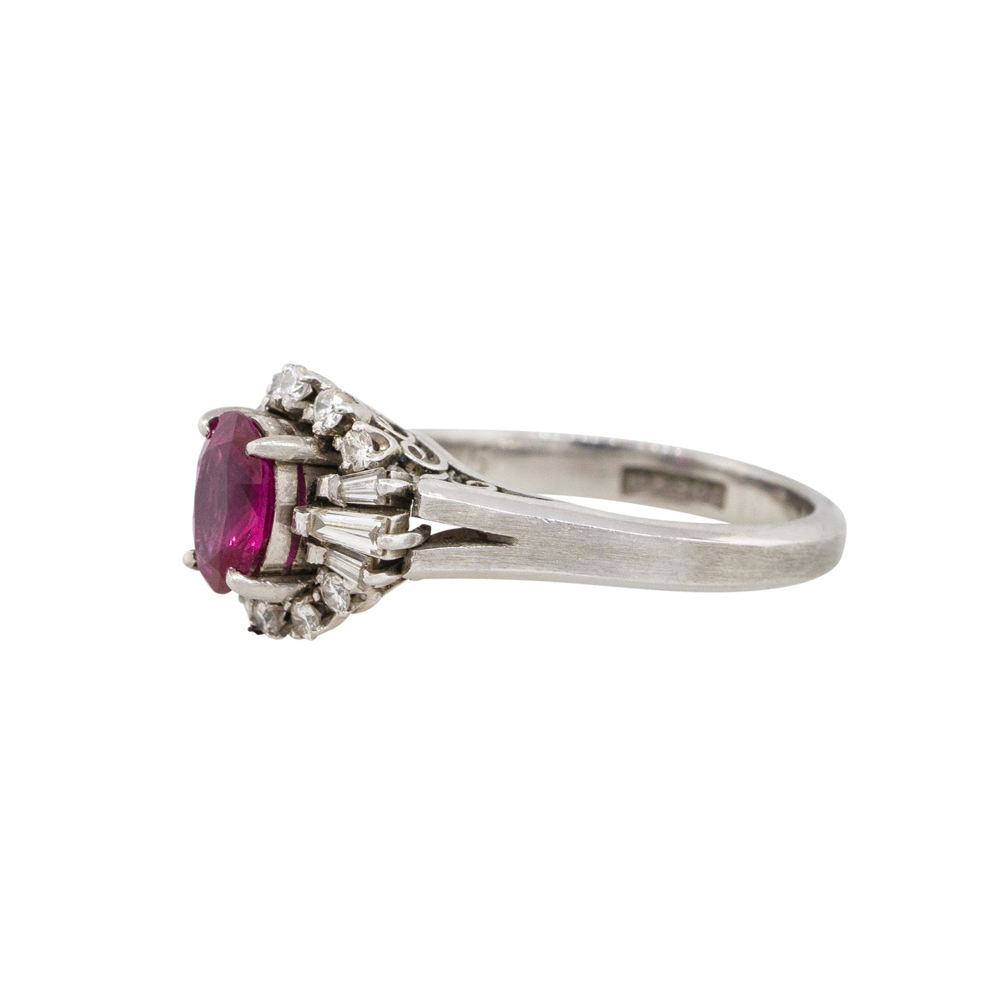 Platinum 0.75ct Oval Cut Ruby Diamond Cocktail Ring