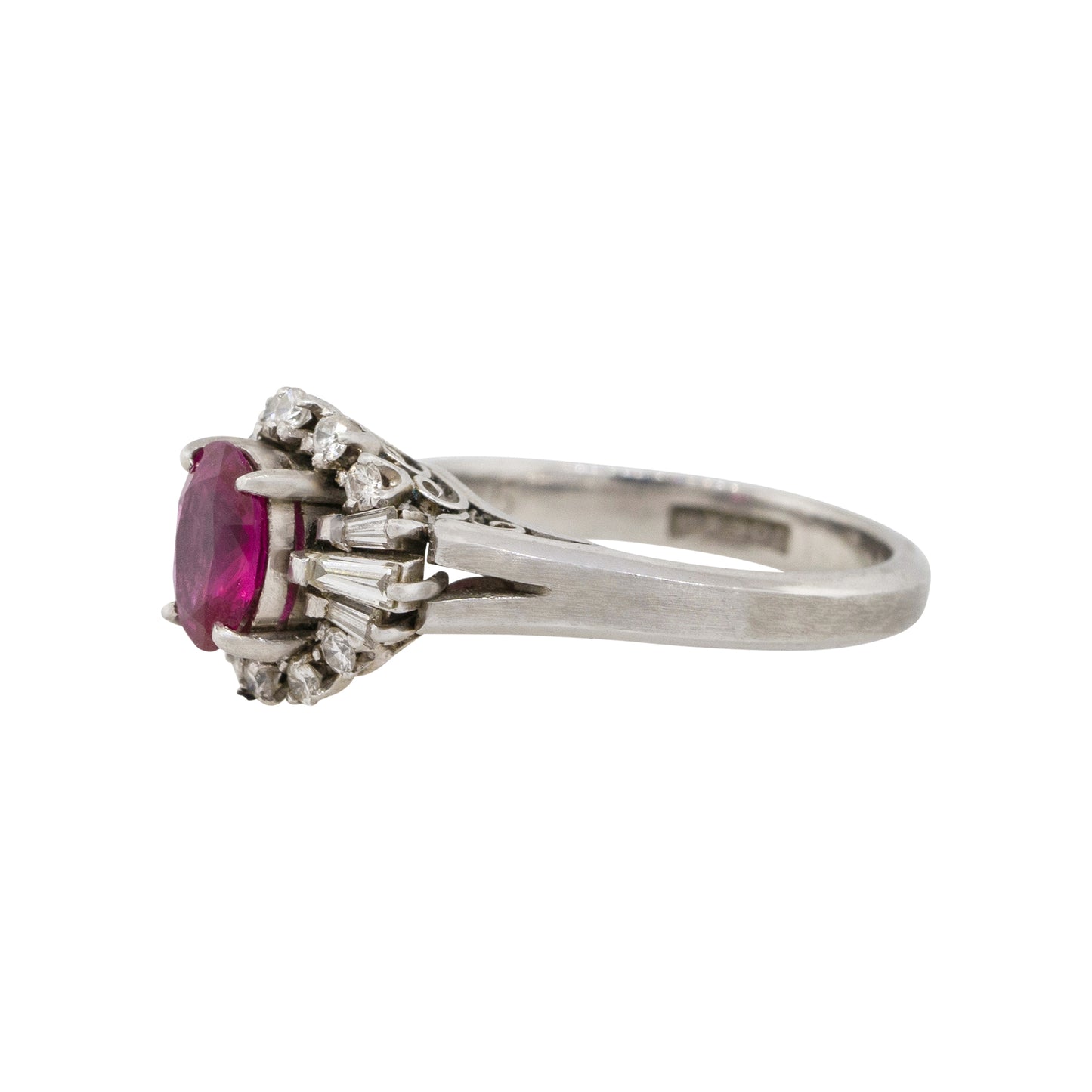 Platinum 0.75ct Oval Cut Ruby Diamond Cocktail Ring