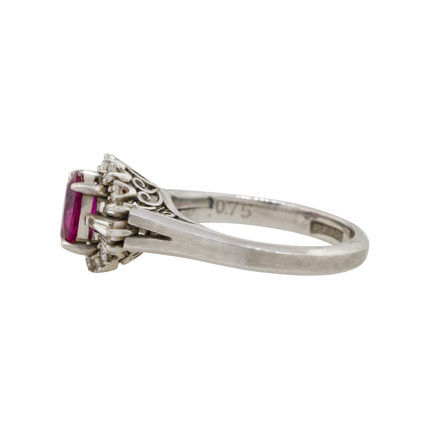 Platinum 0.75ct Oval Cut Ruby Diamond Cocktail Ring