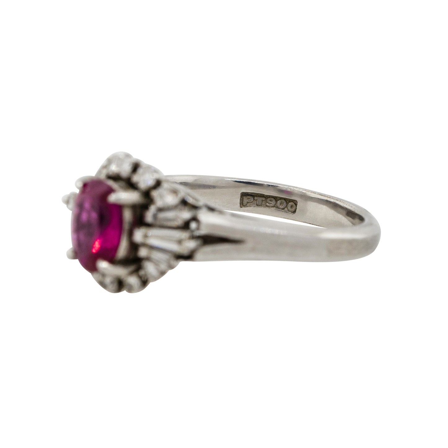 Platinum 0.75ct Oval Cut Ruby Diamond Cocktail Ring
