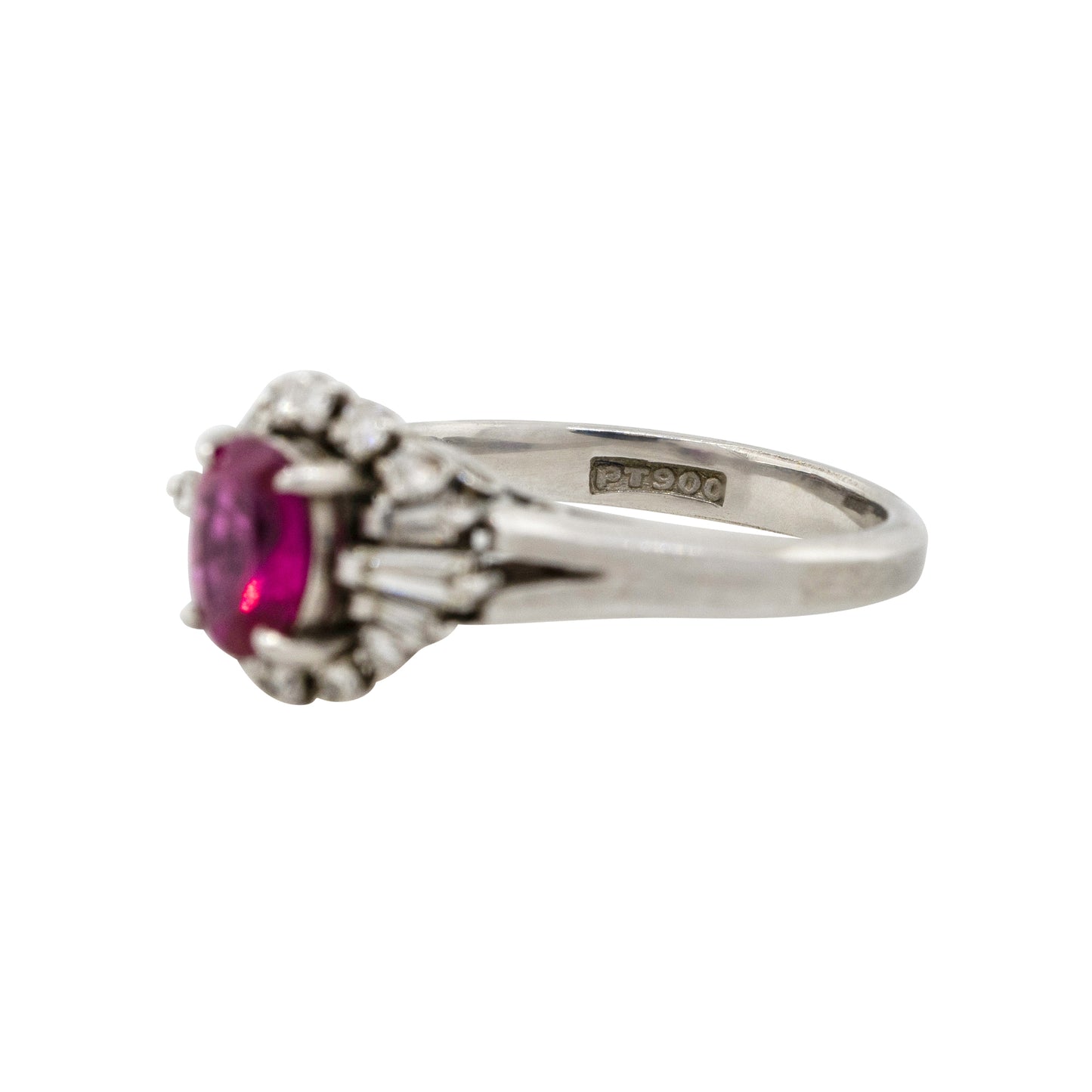 Platinum 0.75ct Oval Cut Ruby Diamond Cocktail Ring