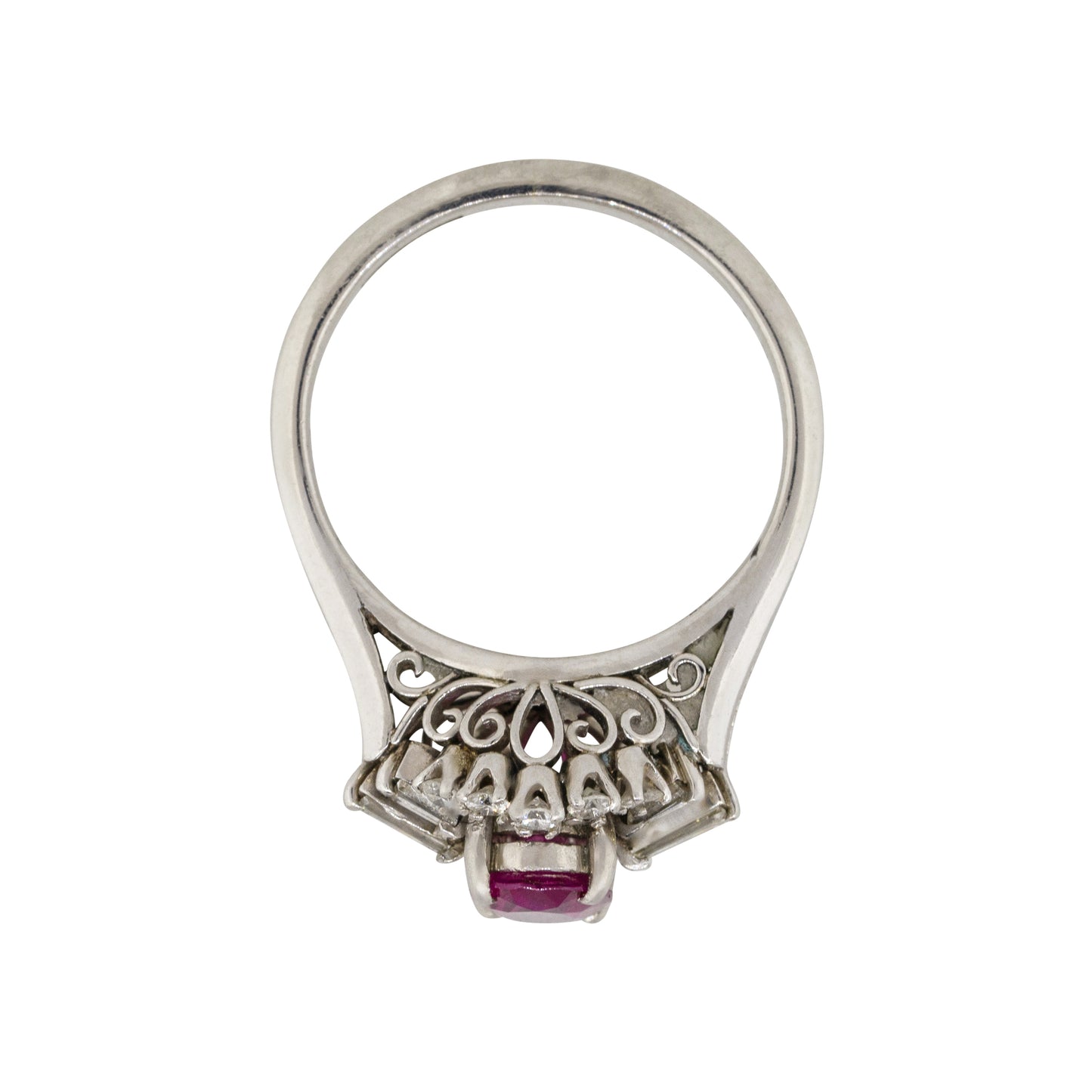 Platinum 0.75ct Oval Cut Ruby Diamond Cocktail Ring